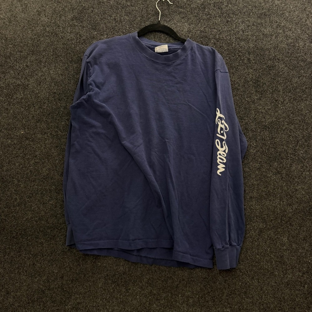 Vintage 80s LL Bean Script Logo Long Sleeve T-Shirt Hanes Beefy-T Navy Large